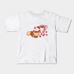 Cupcake and hot chocolate watercolor Kids T-Shirt